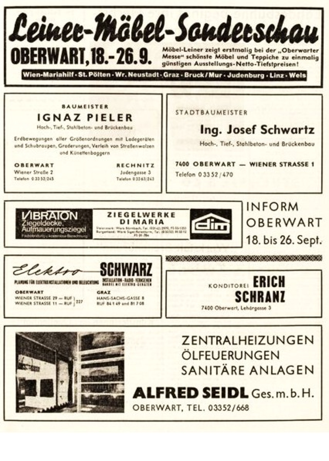 Inserate in der BF vom 16. September 1971 anlässlich der 1. Inform