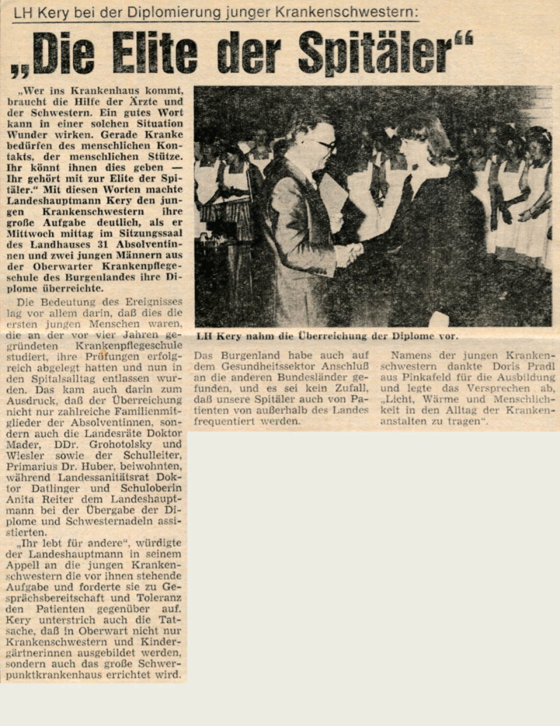 BF vom 5. Juli 1978: Diplomierung der ersten, in der Oberwarter Krankenpflegeschule ausgebildeten Krankenpfleger und Krankenpflegerinnen