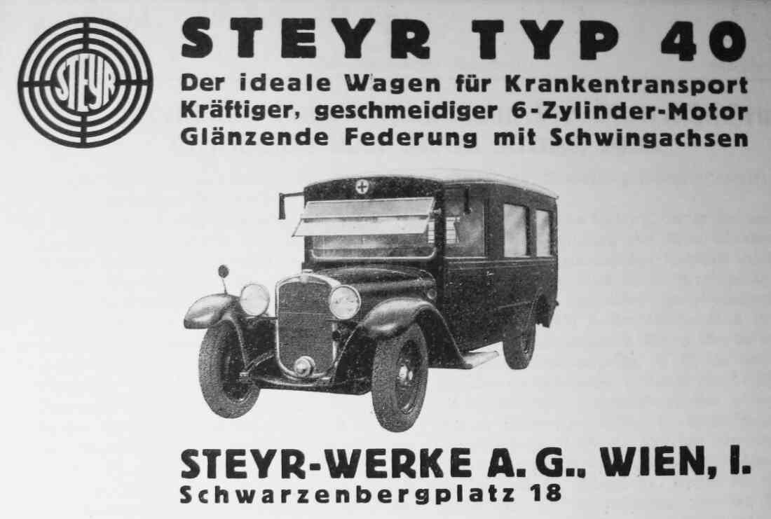 Rotes Kreuz: Werbung Rettungswagen Steyr Typ 40
