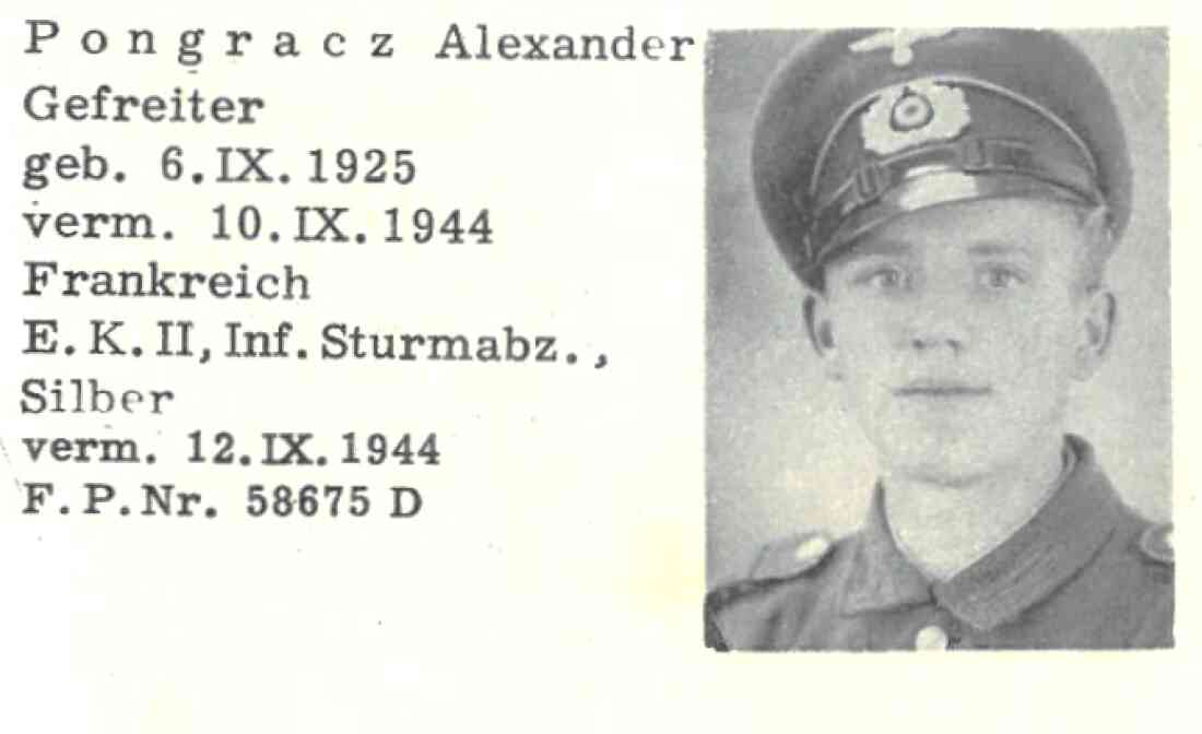 Gefreiter Alexander Pongracz (*1925/+1944) - vermisst als Soldat der Deutschen Wehrmacht (OW 452 / Graf Erdödystraße 66)