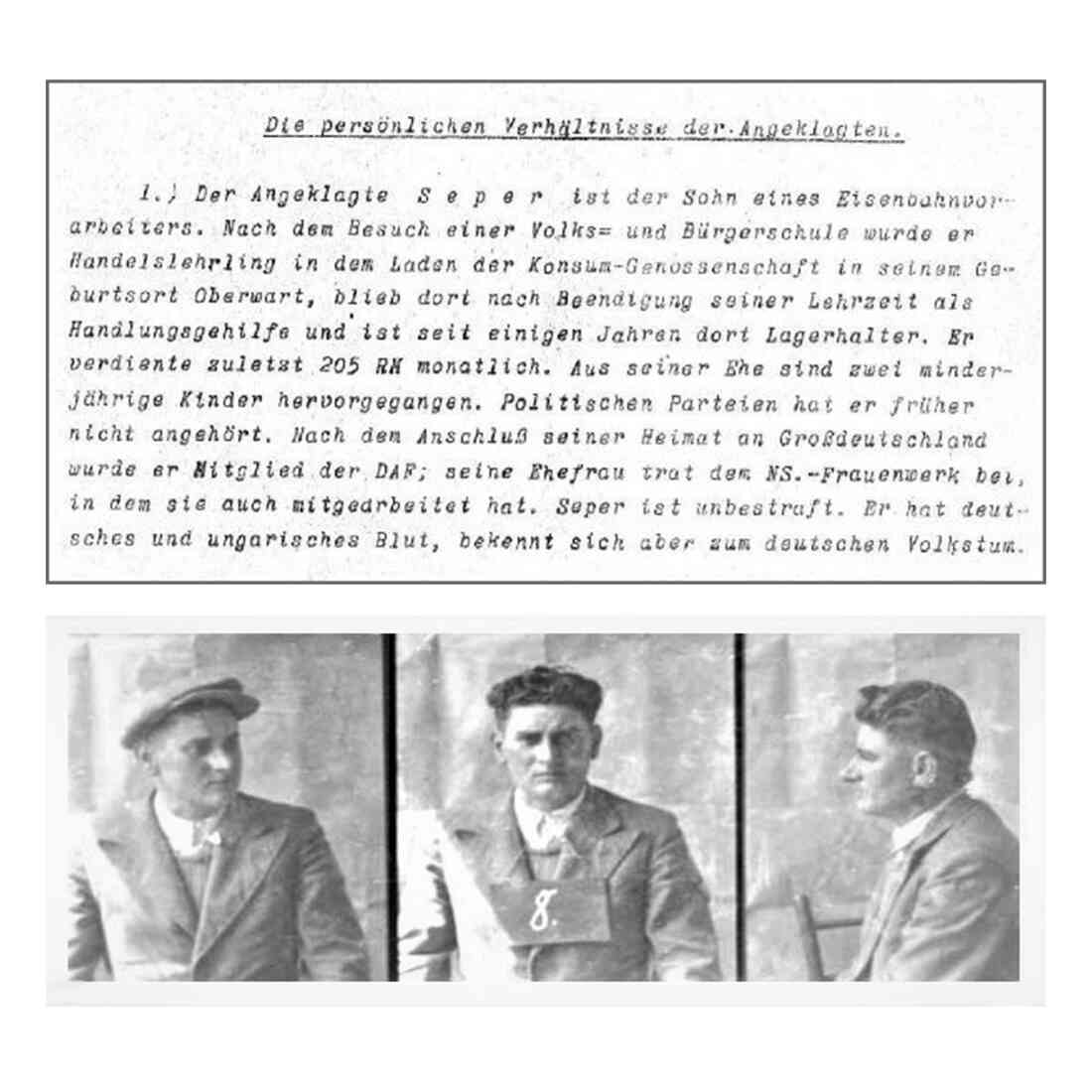 Gestapo-Niederschrift zu den pers. Verhältnissen von Josef Seper (*1907/+1943) - Widerstandskämpfer, Konsummitarbeiter