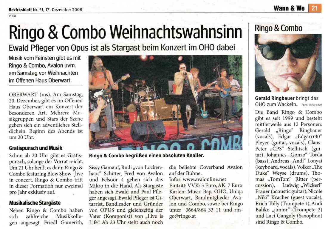 Vorbericht in der BRO zum Thema "Ringo und Combo - Konzert *Weihnachtswahnsinn* im OHO"