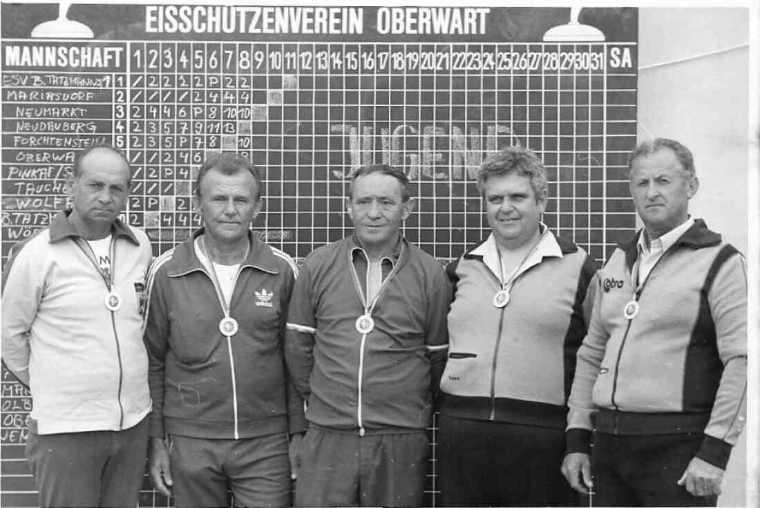 ESV-Stocksport / Eisschützenverein: Senioren-Landesmeister-Mannschaft 1982 (Lukoviak/Imre/Decker/Landrichter/Grof)