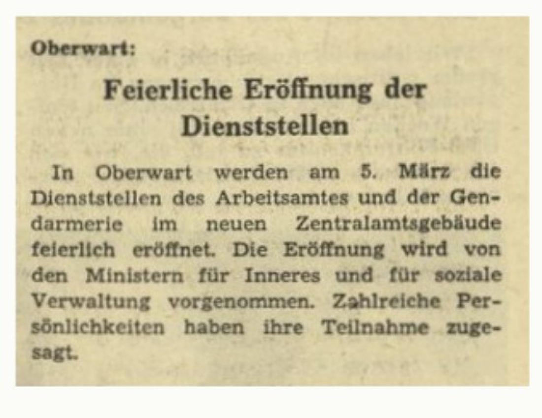 Ankündigung in der BF vom 5. März 1960: Eröffnung der Dienststellen im neuen Bundesamtsgebäude / Zentralamtsgebäude
