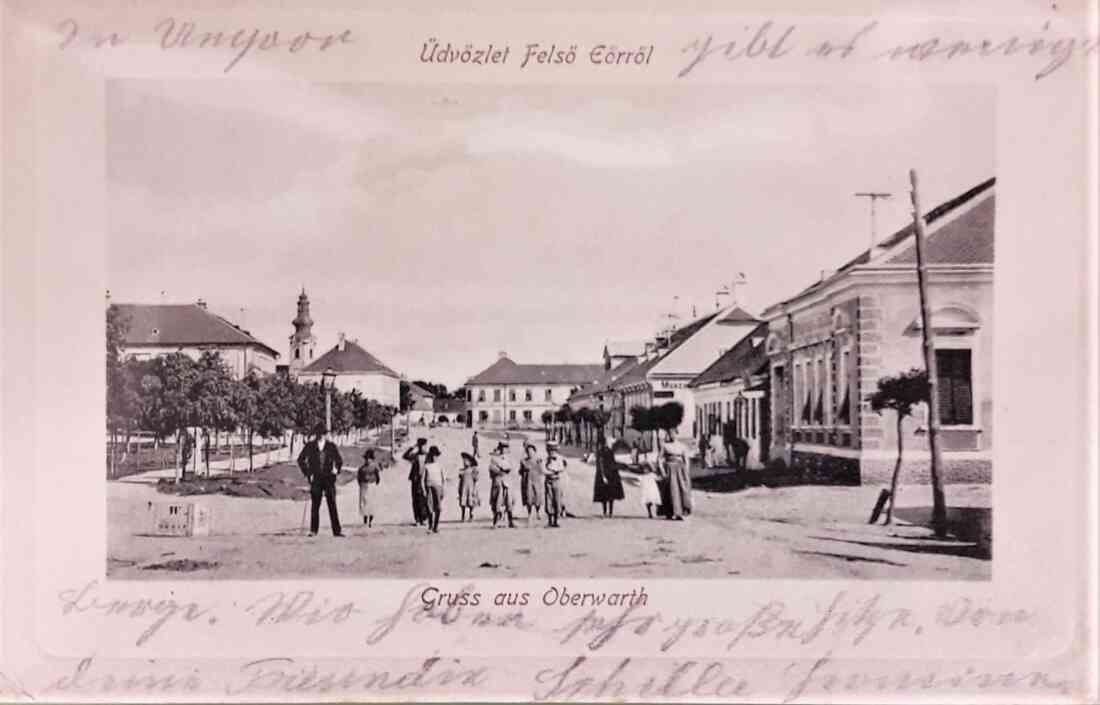 Ansichtskarte: "Üdvözlet Felsö Eörröl" - "Gruß aus Oberwart" (Hauptplatz)