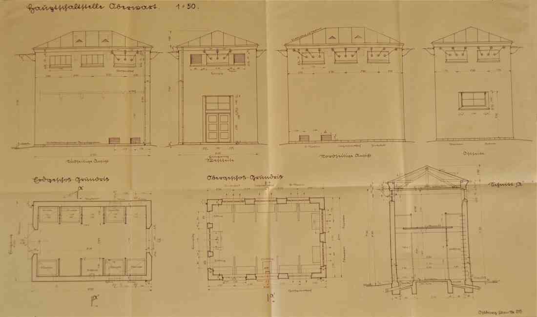 Plan zur Errichtung einer Hauptschaltstelle für die Fa. Ostburg von Baumeister Michael Gaál