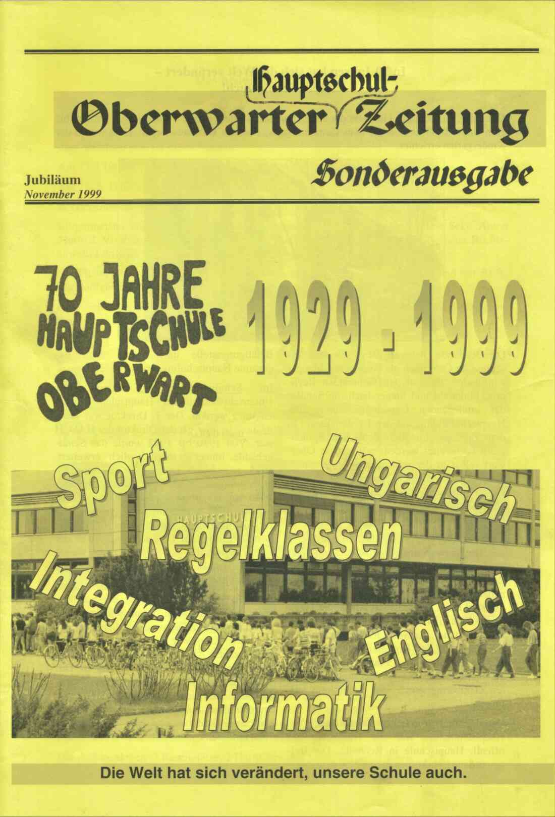 Hauptschule / EMS: Deckblatt der Schulzeitung anlässlich 70 Jahre HS