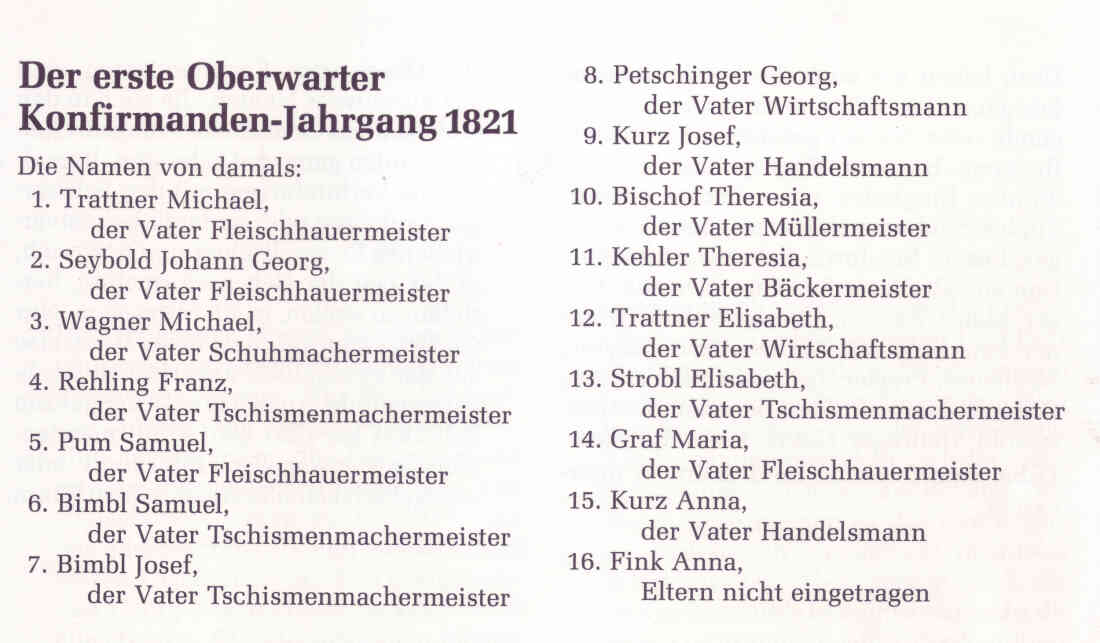 Evang. Pfarrgemeinde AB: Erster Konfirmandenjahrgang 1821