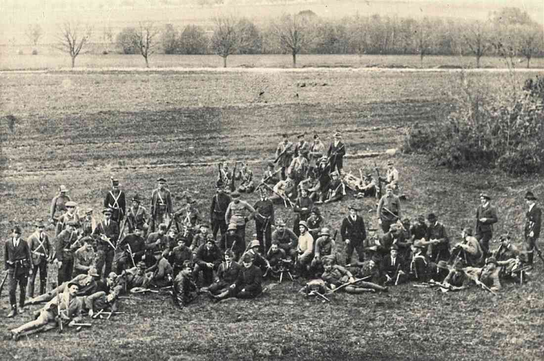 "Freischärlerstaat" Leithabanat (Lajtabánság ung. oder Leitha-Banschaft): Gruppe von Freischärlern