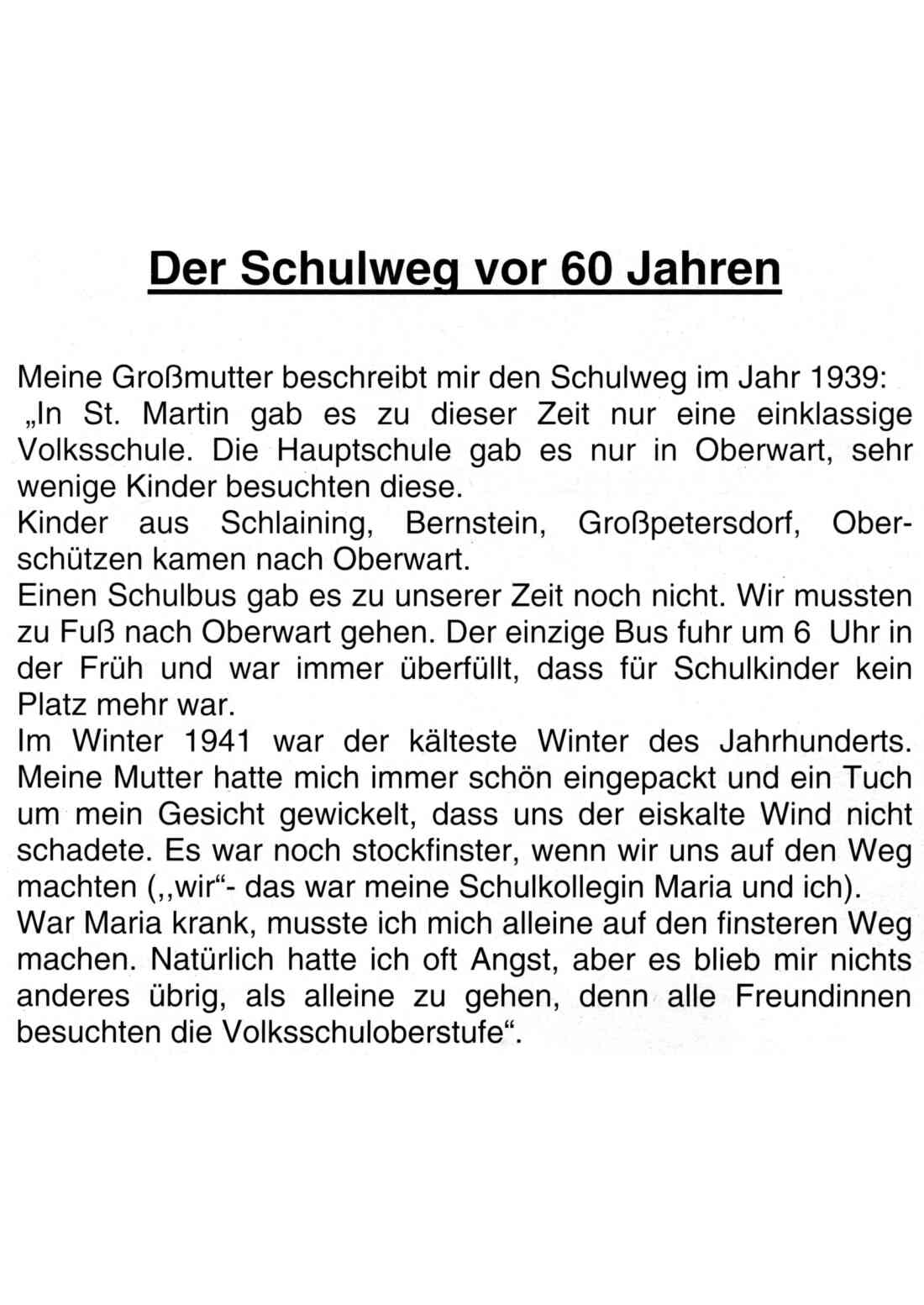 St. Martin: Hauptschule / EMS: der Schulweg im Jahre 1939