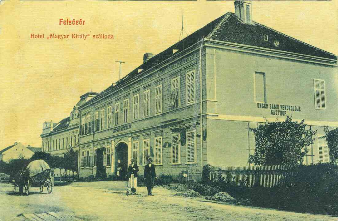 Ansichtskarte: Gasthof Samu Unger / "Magyar Kiraly" szalloda - Hotel "König von Ungarn" (später Paganyhaus Hauptplatz 11)