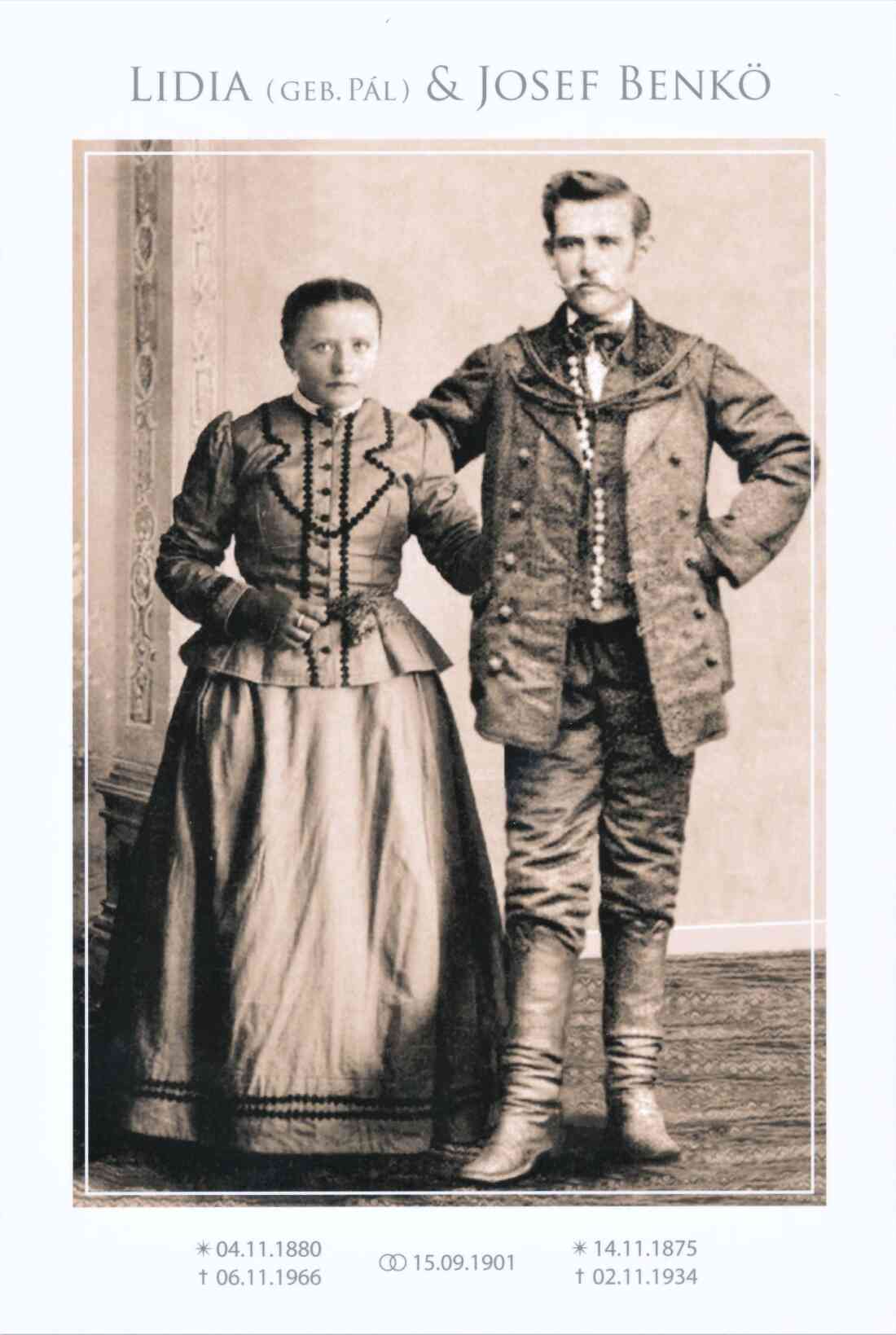 Das Hochzeitspaar Lidia Pal (*1880/+1966) und Josef Benkö (*1875/+1934) - OW 4/Steinamangererstraße 145/ - Bräuhaus (Portrait)