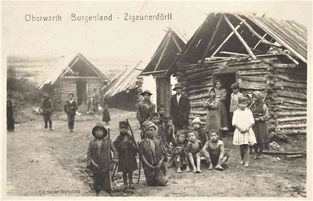 Ansichtskarte: 1. Romasiedlung in der heutigen Mühlgasse "Zigeunerdörfl" 1857/76 - 1939