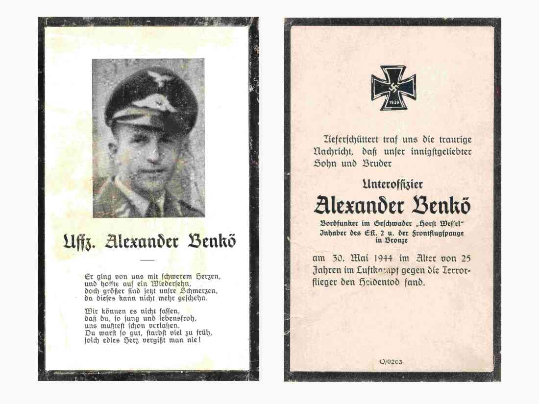 Gedenkbilderkärtchen Alexander Benkö (*1919/+1944)