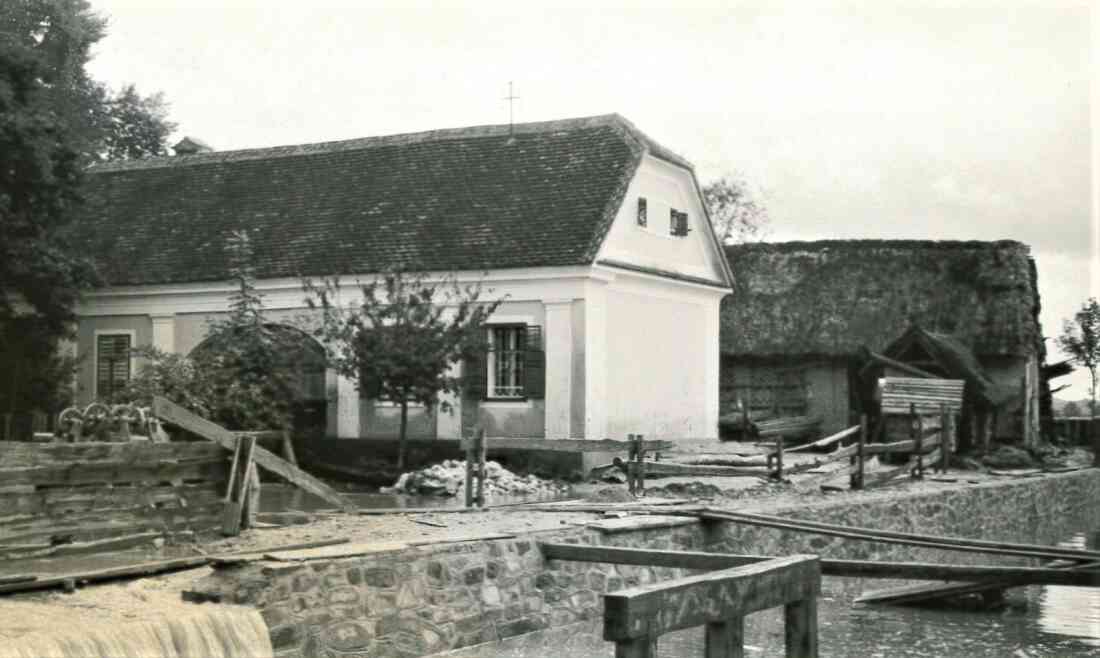 Pinka: Sommerhochwaser während der Regulierung 1937 im Bereich Grazerstraße 69