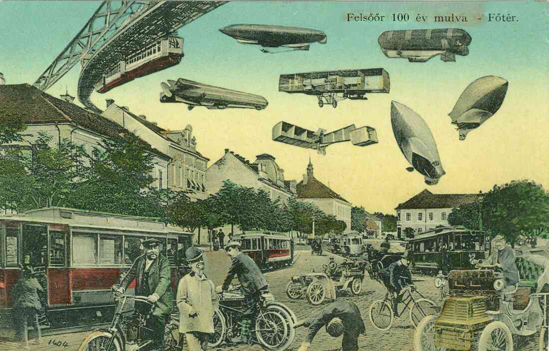Ansichtskarte: "Felsöör 100 év mulva - Fötér" (Oberwart, 100 Jahre später)