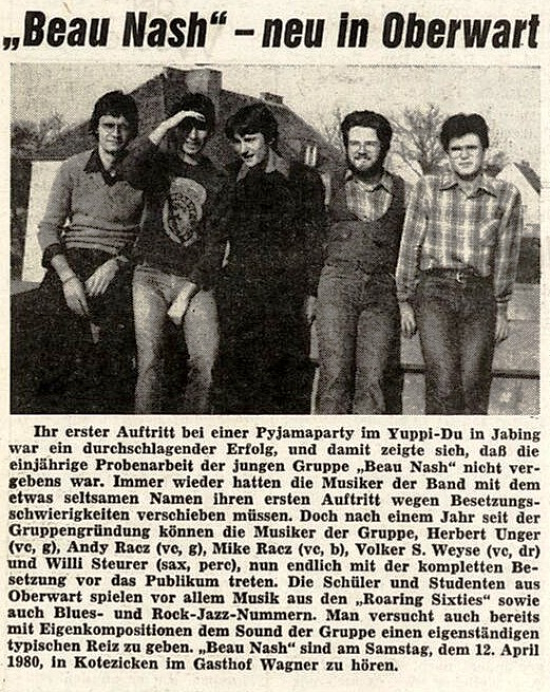 Bericht über die Band "Beau Nash" in der BF vom 10. April 1980 - Steurer/Unger/Weyse/Racz
