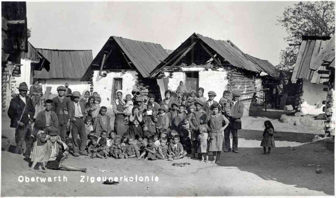 Ansichtskarte: 1. Romasiedlung in der heutigen Mühlgasse "Zigeunerkolonie"