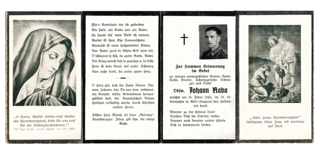 Sterbebildchen für Johann Raba (*1914/+1945 als Soldat der Deut. Wehrmacht)