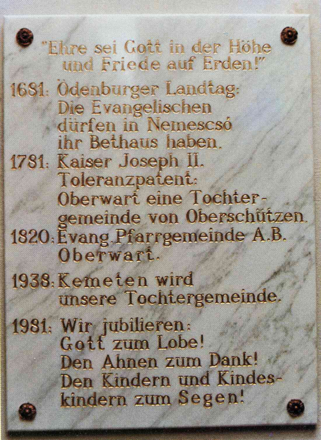 Evang. Kirche AB: Gedenktafel