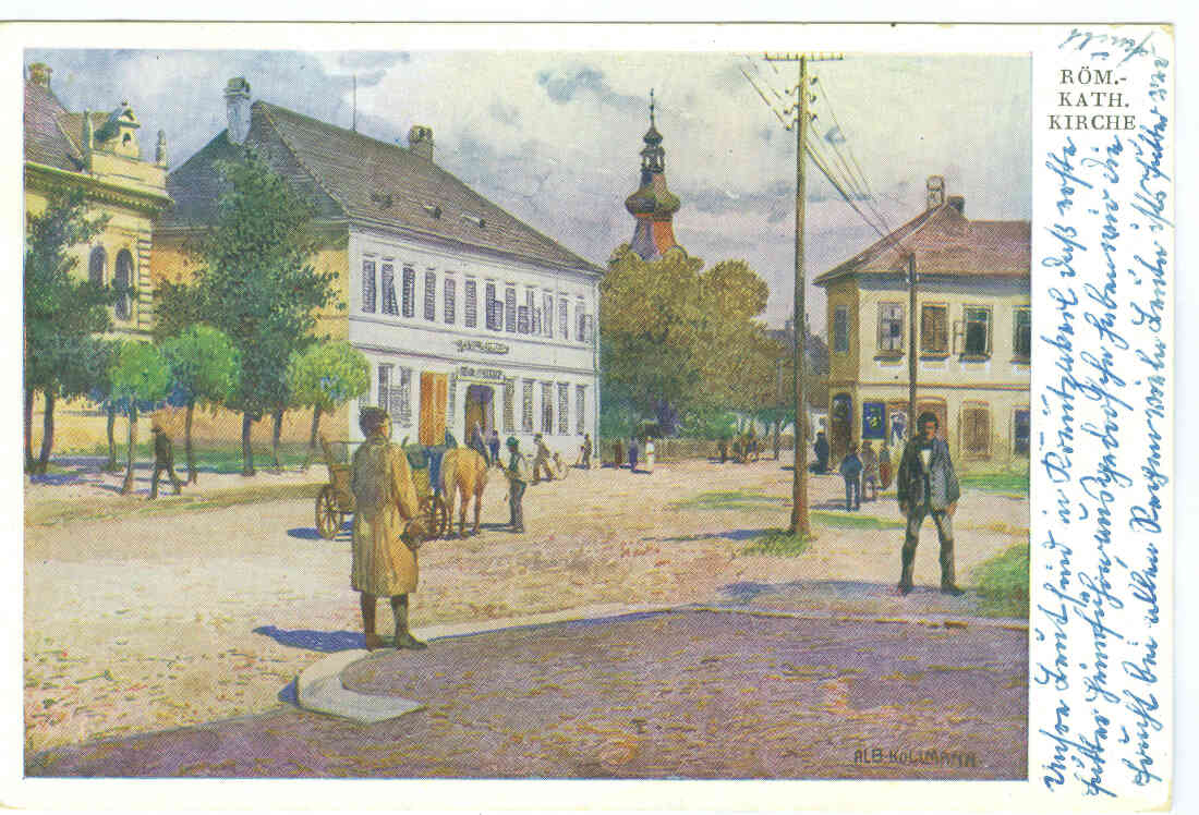 Ansichtskarte: Hauptplatz mit Blick in Richtung der röm. kath. Kirche