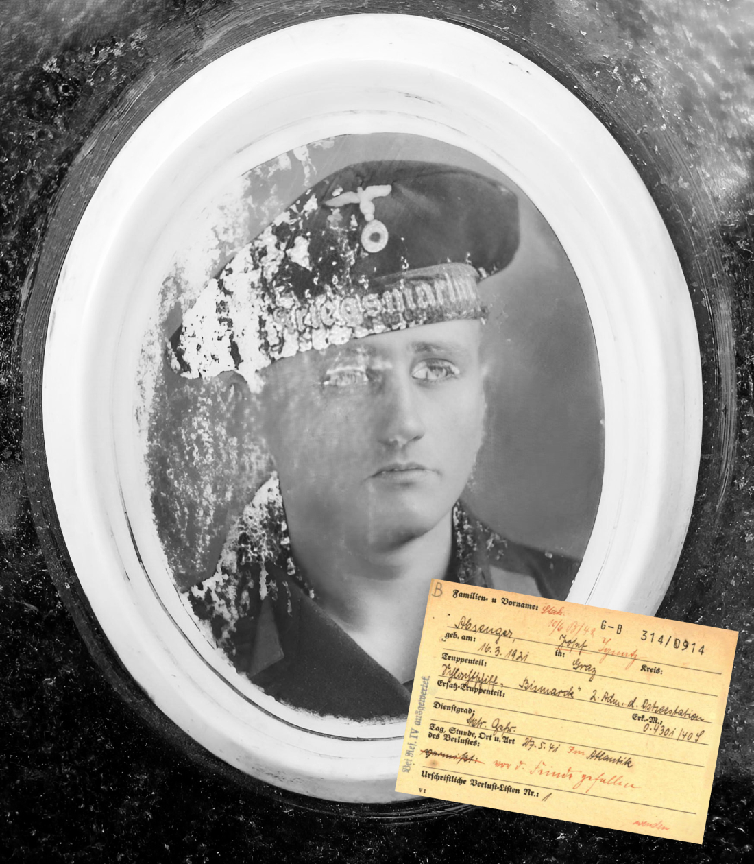 Josef Absenger (Matrosenobergefreiter,  * Graz, 16.03.1921 / + Nordatlantik, 27.05.1941 als Soldat auf der Bismarck)