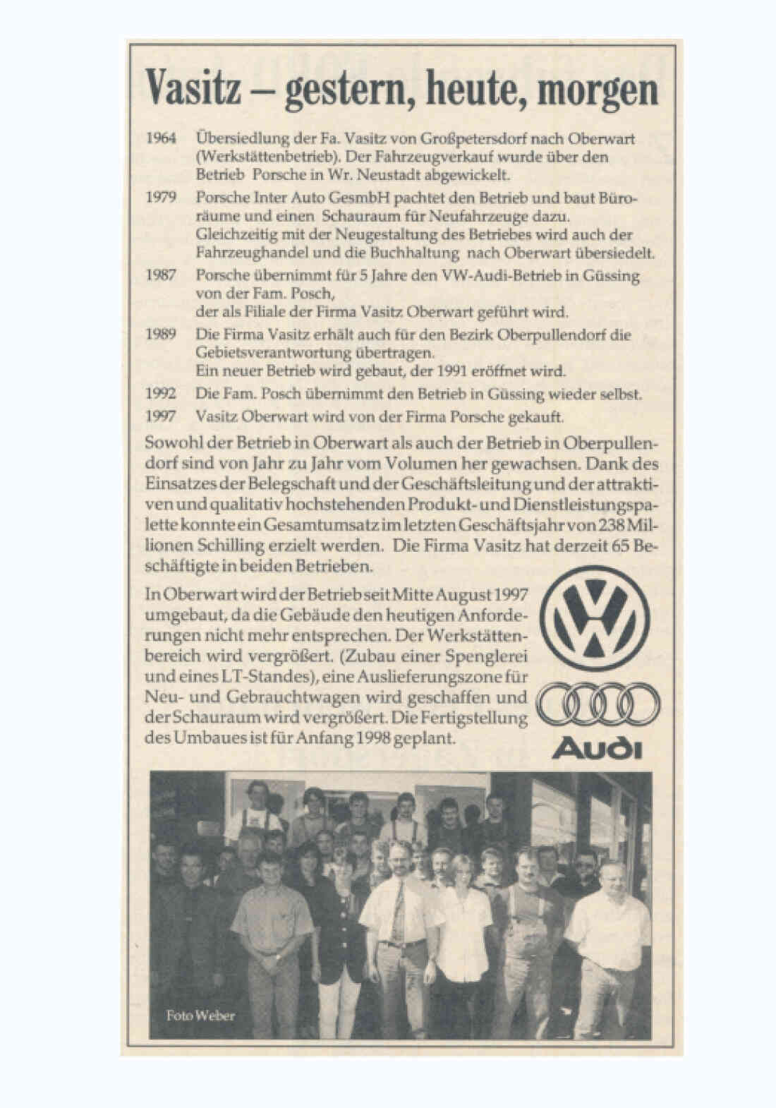 Zeitungsanzeige der Fa. Porsche Oberwart / Vasitz (auch Vasits) - Wienerstraße 93