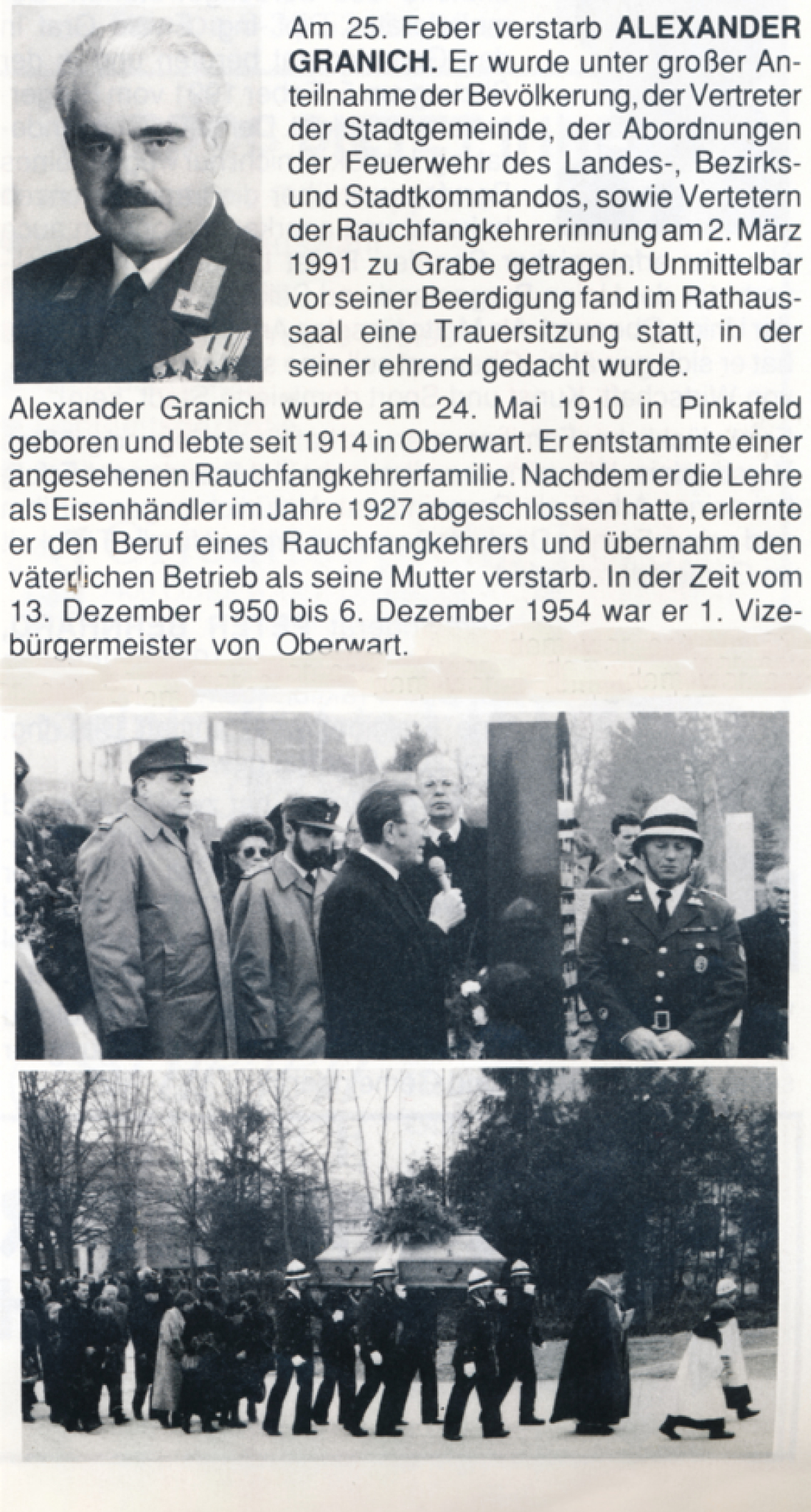 Bericht in der Feuerwehrzeitung zum Tod von Ehren-Kdt. Alexander Granich (*1910 /+1991)