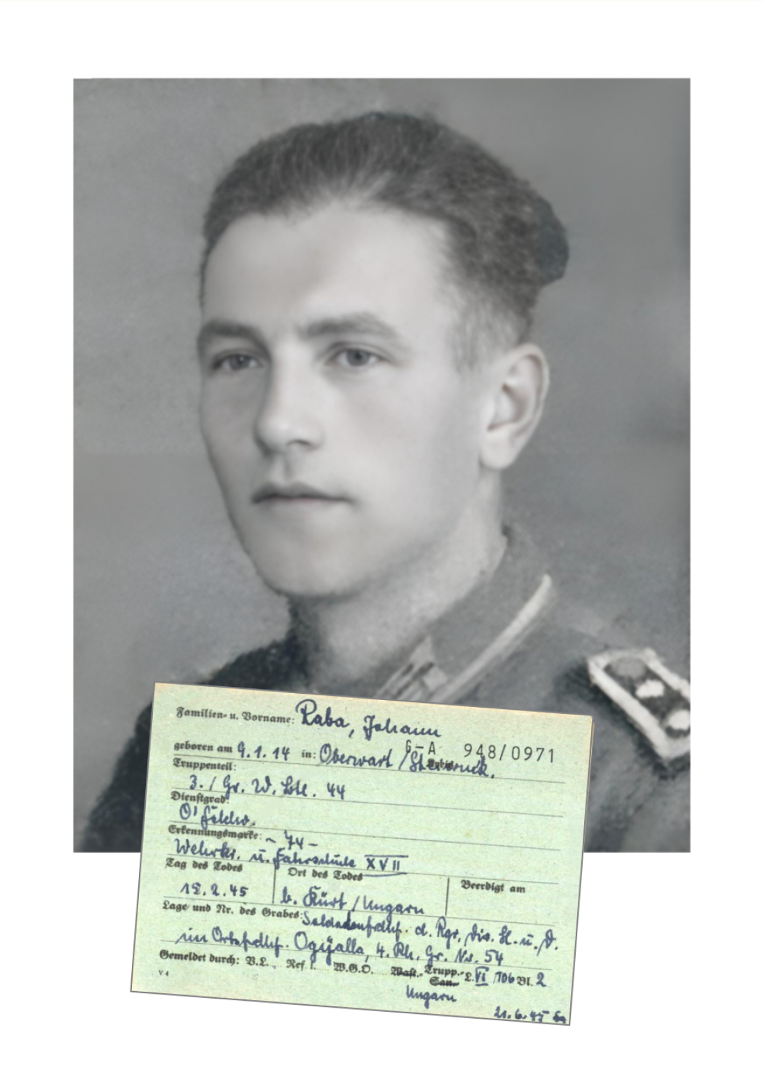Soldat der Deutschen Wehrmacht: Oberfeldwebel Johann Raba (*1914/+1945 - gefallen) - Portrait