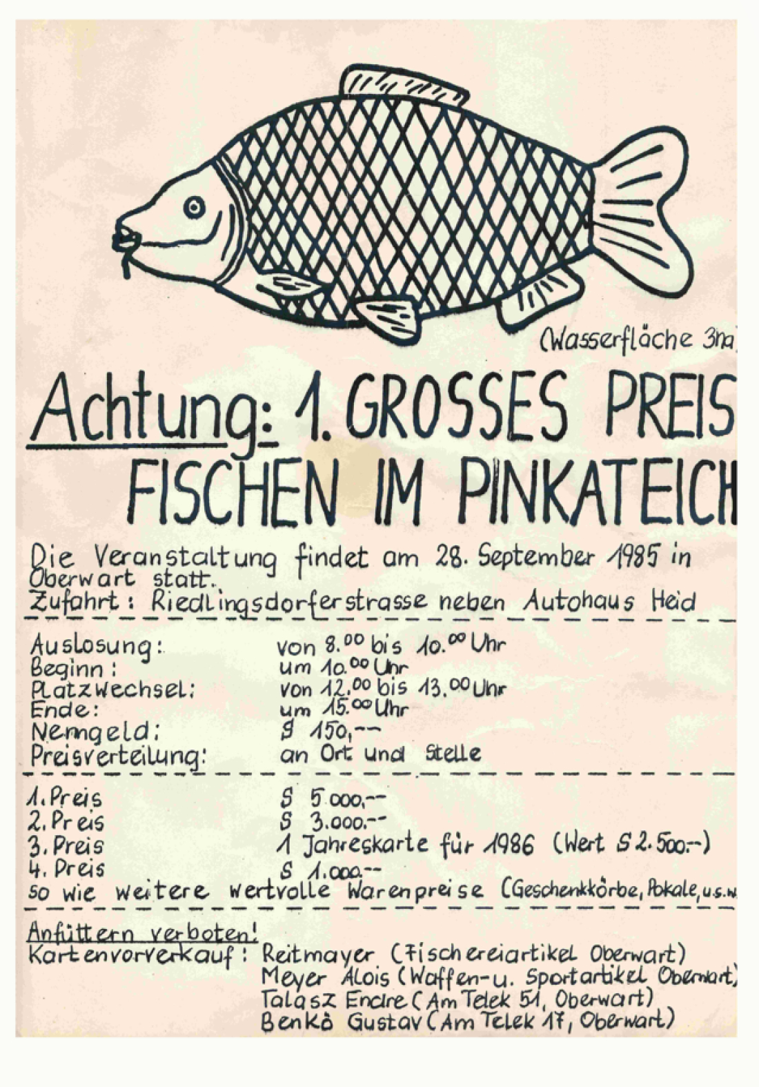 Pinkateiches (Erstbesitzer Gustav Benkö und Endre Talasz): 1. Preisfischen im jahre 1985