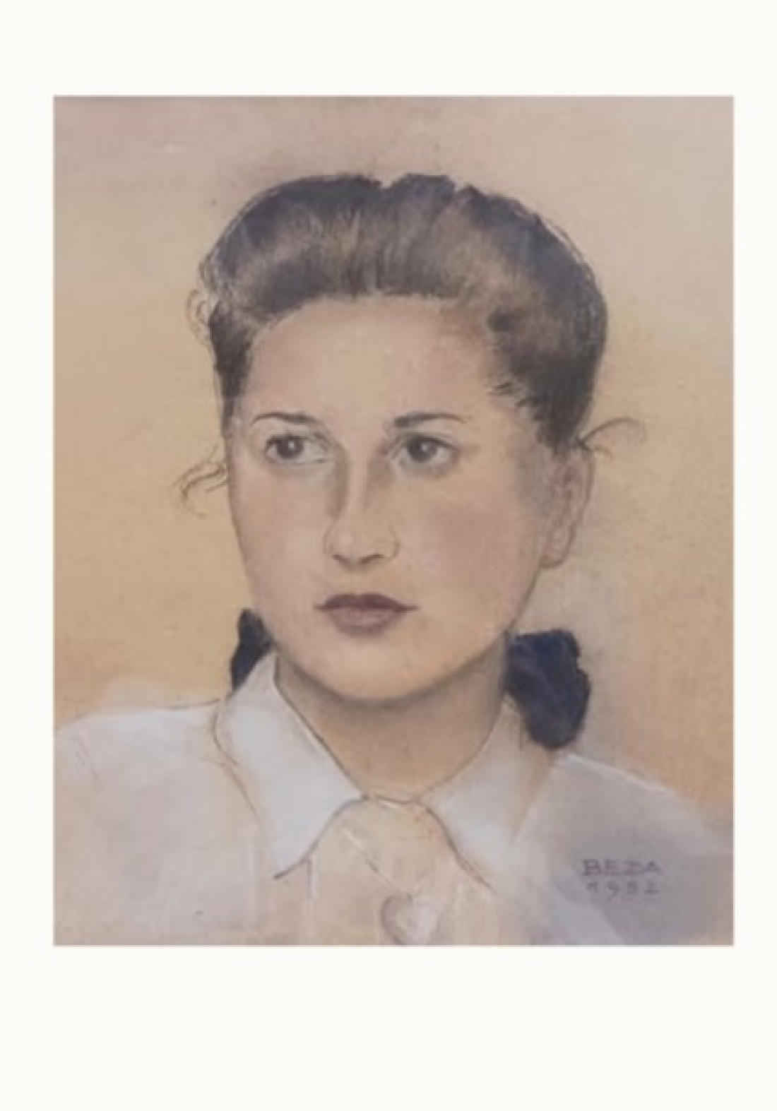 Gemaltes Portrait: Mathilde Imre (geb. Toth, *9. April 1936 / +6. Feber 2019) – gemalt von HS-Lehrer Artur Beza (*1913)