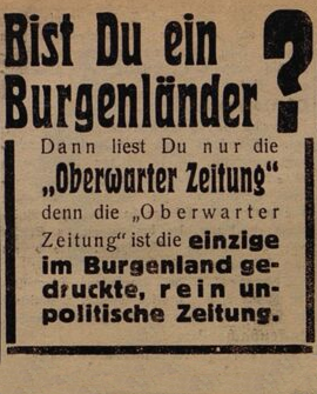 Eigeninserat in der Oberwarter Zeitung vom 26. März 1950: "Lies die Oberwarter Zeitung"