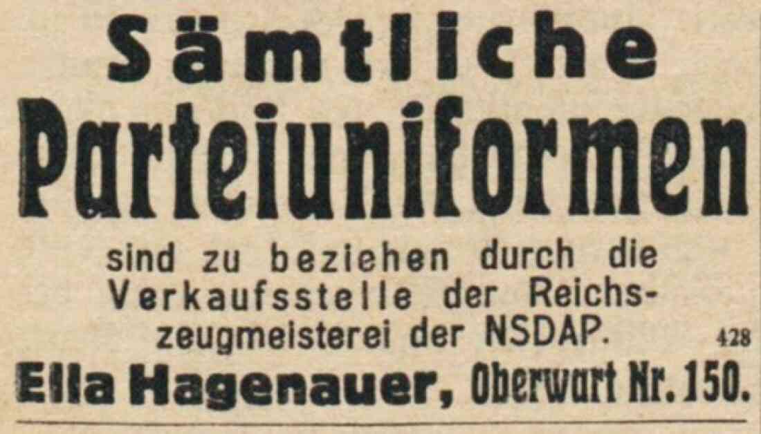 Inserat der Fa. Hagenauer (vorher Angelus) in der Oberwarther Sonntags-Zeitung vom 25. Dezember 1938 - Arisierung