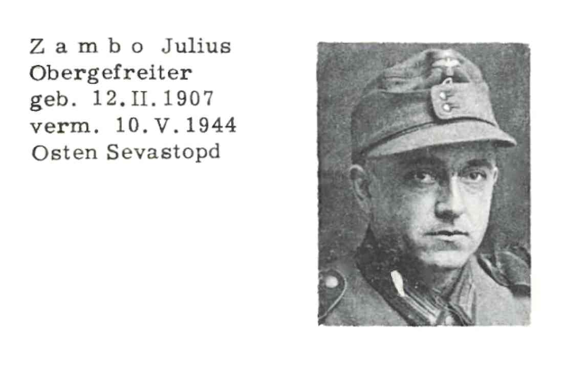 Julius Zambo - Obergefreiter (*1907/+1944) - vermisst als Soldat der Deutschen Wehrmacht (OW 511 / Johann Straußgasse 38)