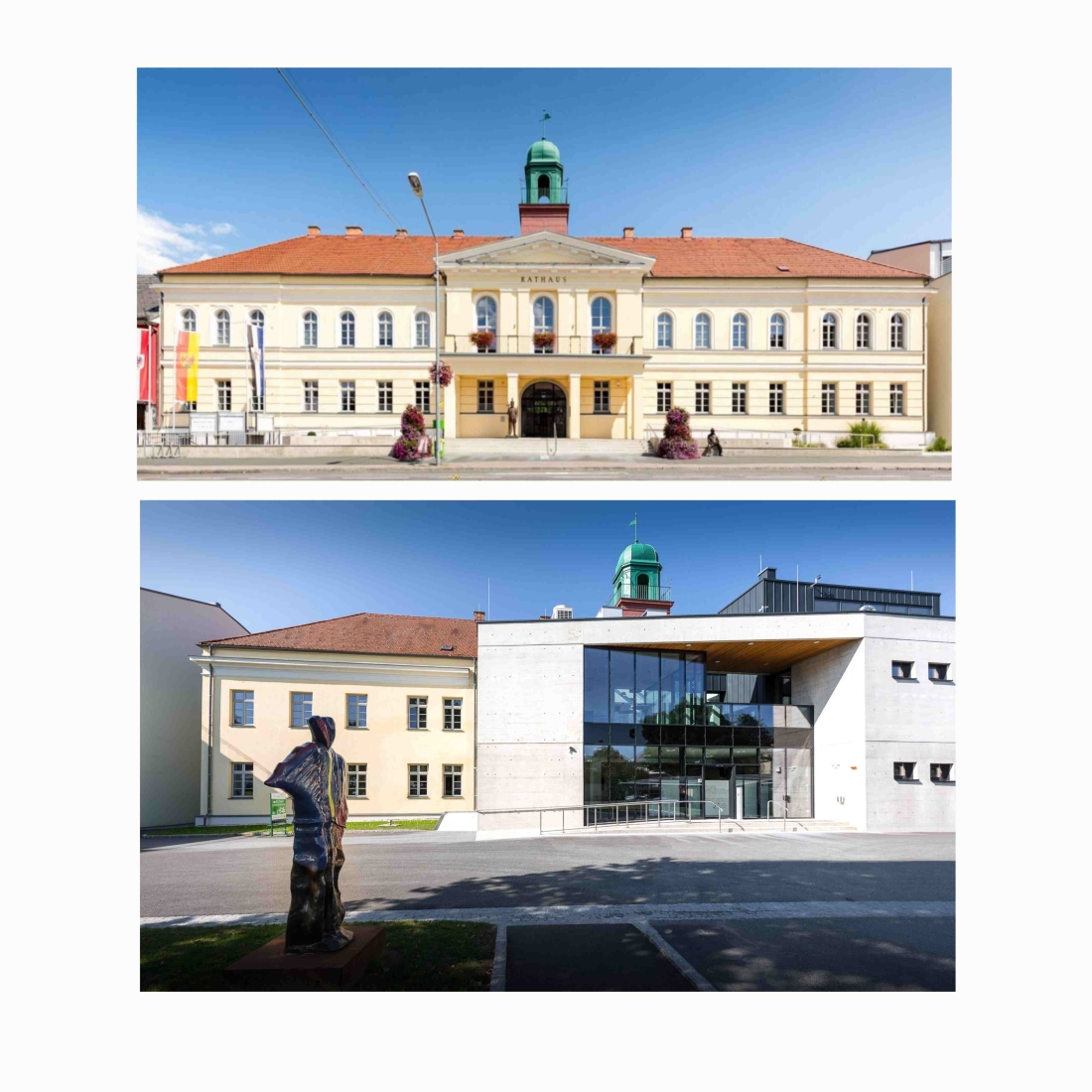 Vorder- und Rückseite des Rathauses am 14. Sept. 2017 nach dem Um- und Ausbau