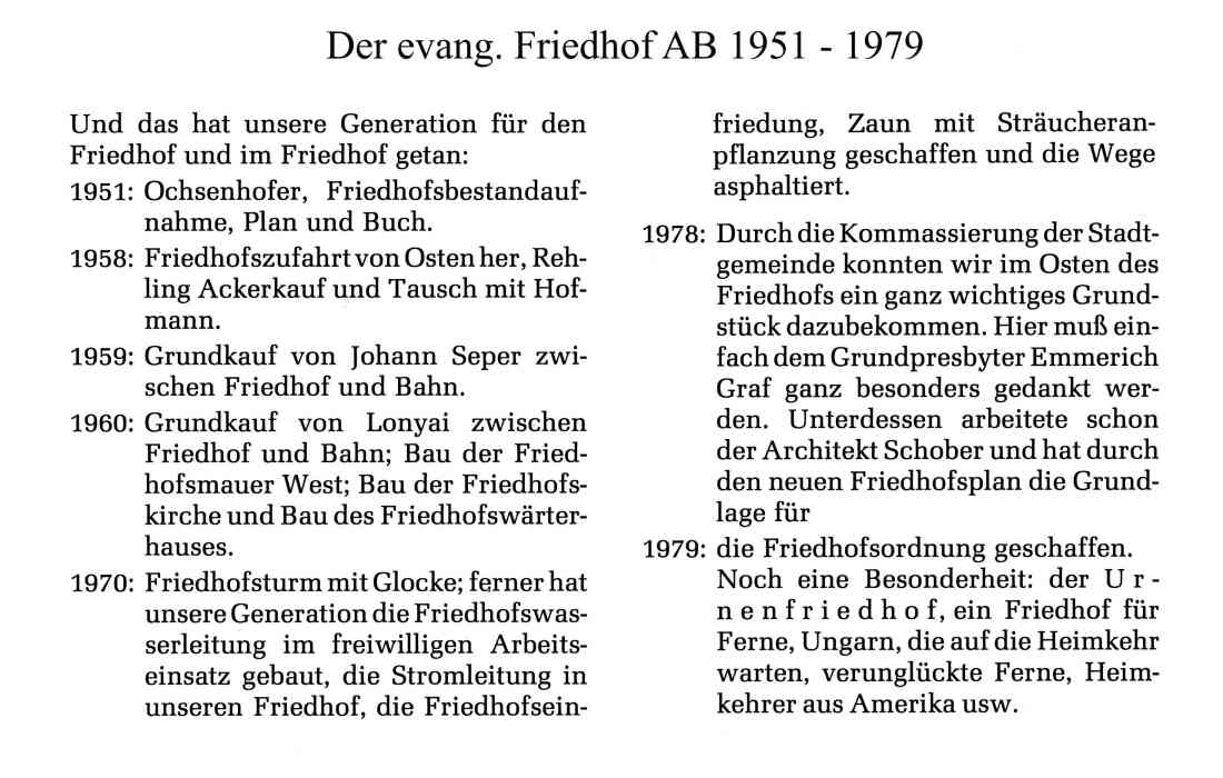 Der evang. Friedhof AB 1951 - 1979