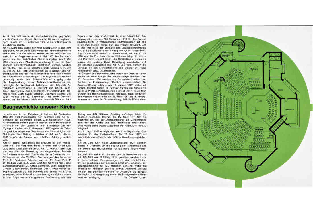 Röm. kath. Pfarre: Baugeschichte der Osterkirche im Prospekt zur Weihe am 19. Oktober 1969