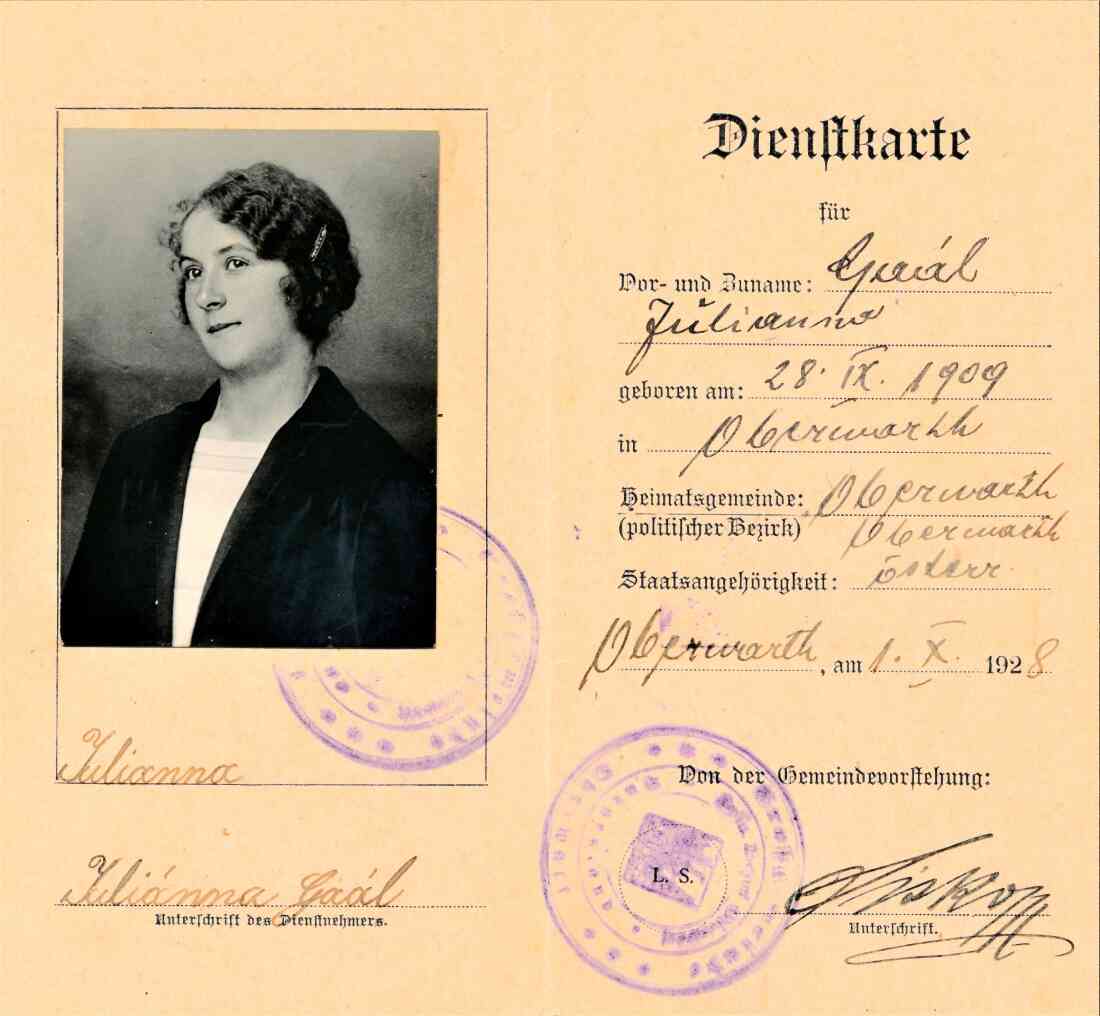Dienstkarte Julianna Gaal *1909 / +1994