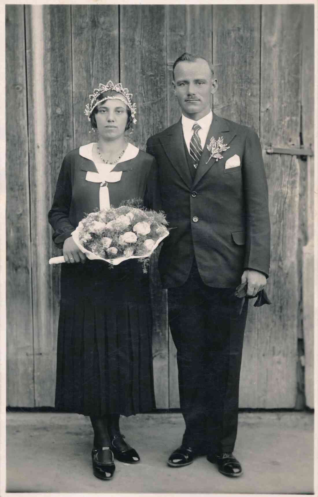 Das Hochzeitspaar Julianna Böcskör (*1911/+2000) und Johann Benkö (*1900/+1981)