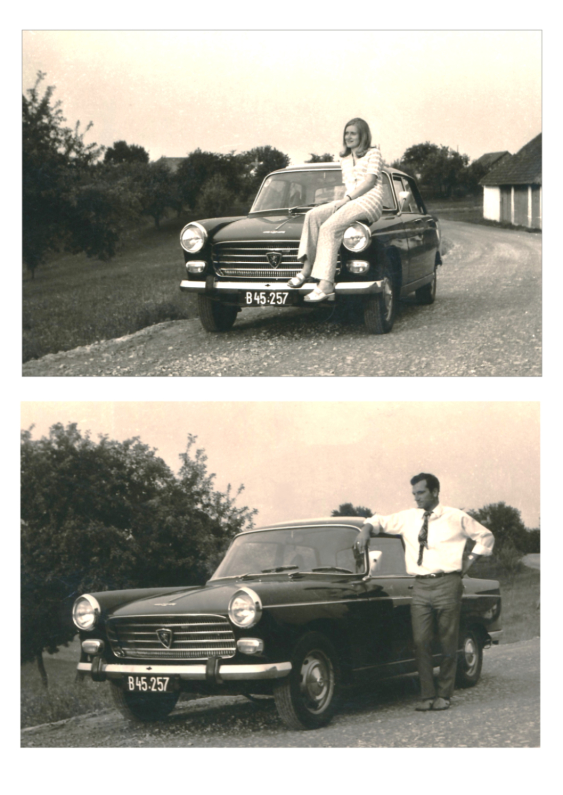 Sonntagsausfahrt von Elisabeth und Otto Pomper mit ihrem Peugeot 404, einem Auto der kultigen Mittelklasse, das von Mai 1960 bis 1975 in Europa (und bis 1989 in Kenia) produziert wurde.