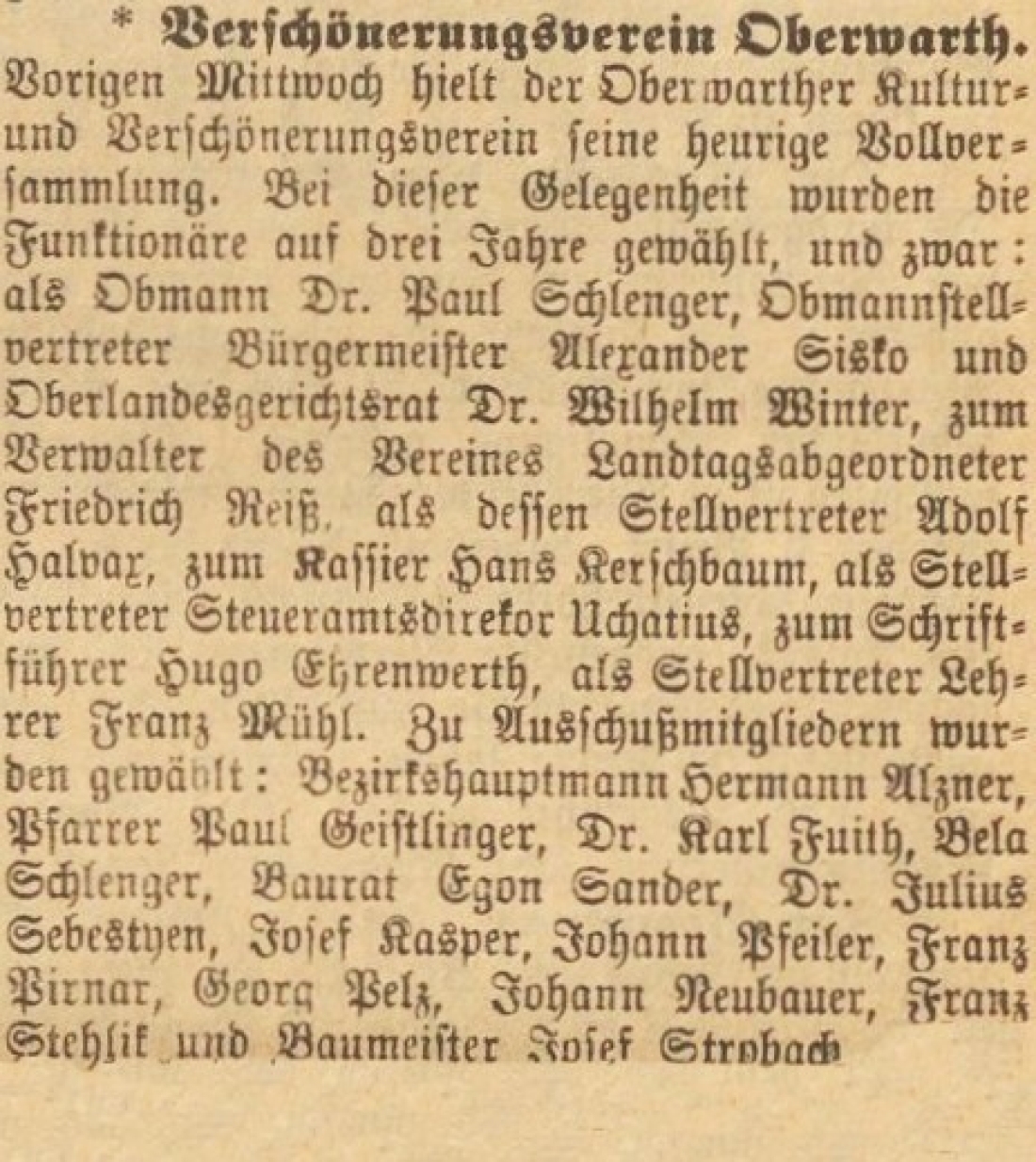 Oberwarther = Sonntagszeitung vom 29. März 1925: Vollversammlung des Verschönerungsvereins Oberwarth