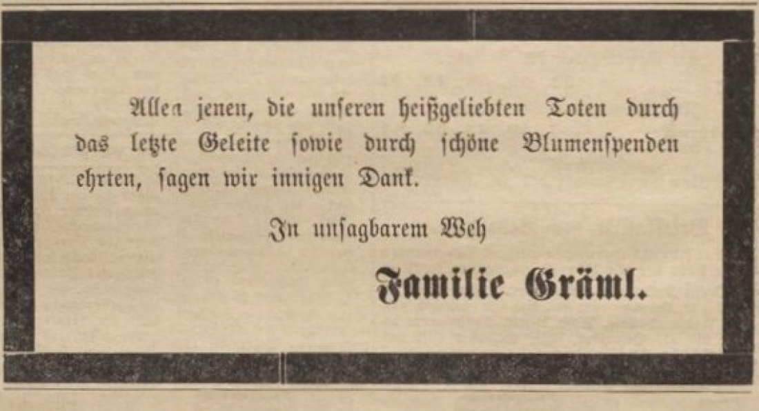 Oberwarther = Sonntagszeitung vom 1. März 1936: Danksagung anlässlich des Ablebens von Alois Gräml - Buchdruckereibesitzer und Herausgeber der OSZ Alois Gräml