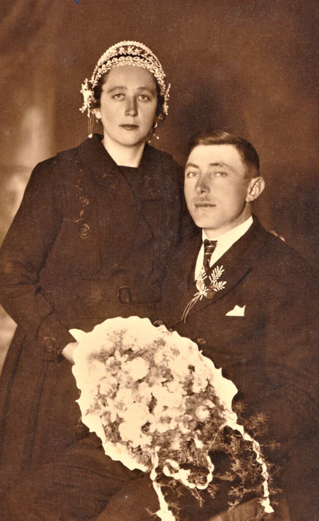 Portrait: Das Hochzeitspaar Lajos / Ludwig Horvath (*1902/+1991) und Julianna Böcskör (1905/+1958) - OW 501 / Graf Erdödystraße 44