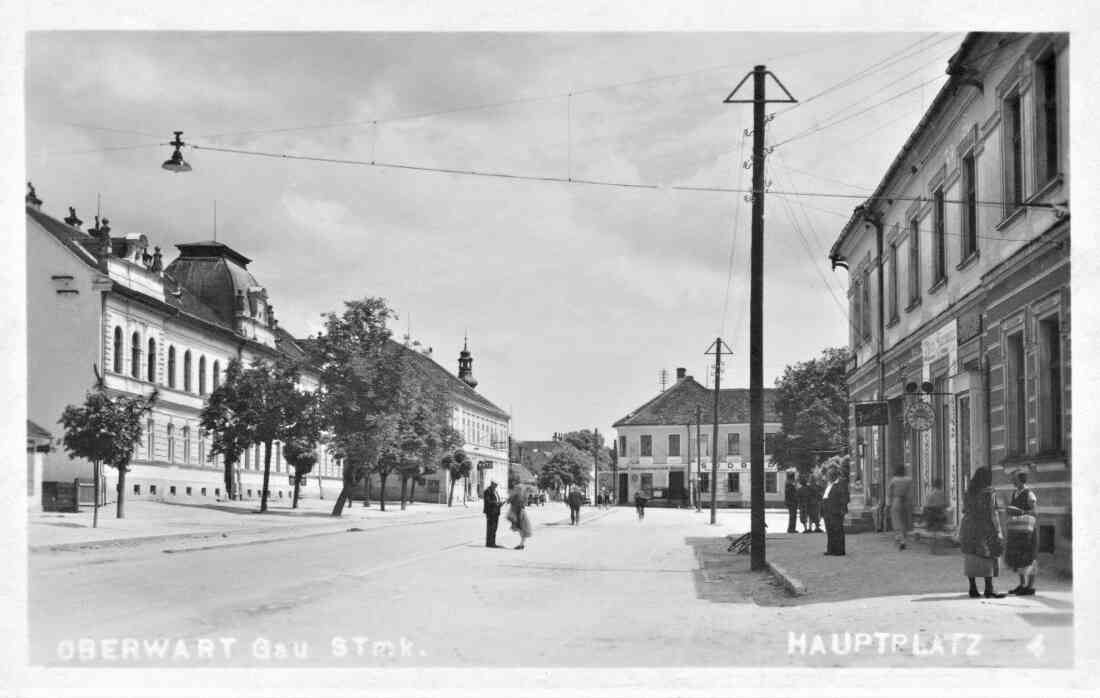 Ansichtskarte: Hauptplatz gegen SO "Oberwart Gau Stmk. - Hauptplatz 4"