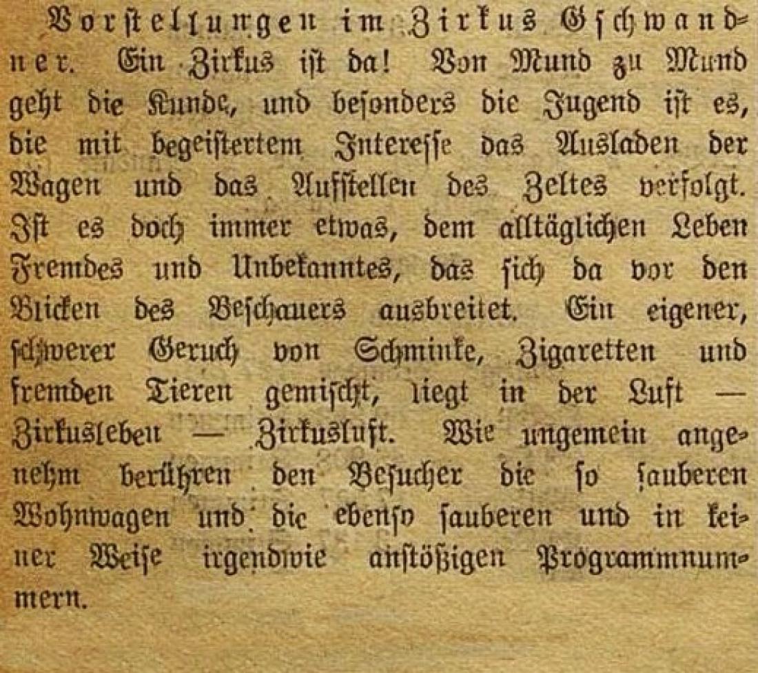 Oberwarter Zeitung vom 16. Oktober 1949: Vorstellungen im Zirkus Gschwandner