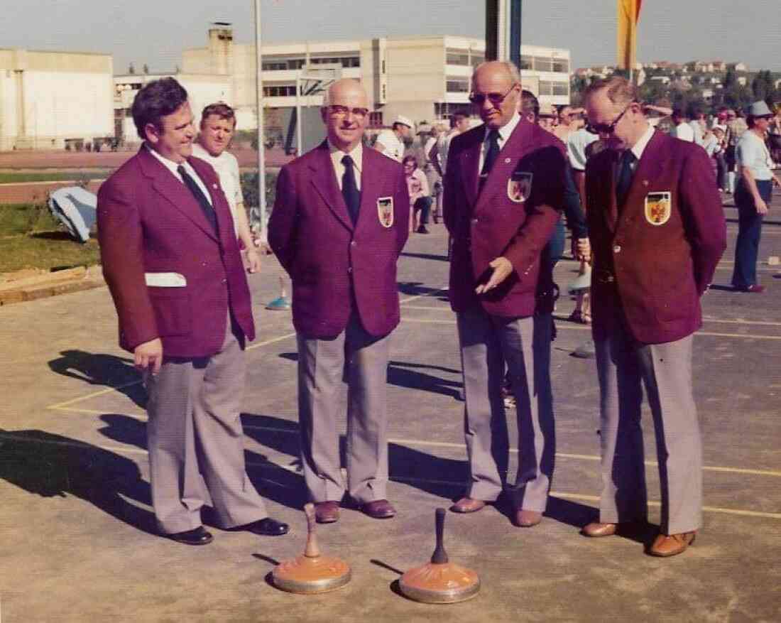 ESV-Stocksport / Eisschützenverein: Funktionäre anlässlich der Bundesversammlung 1980 (Landrichter/Huber/Zechmann/Stary)