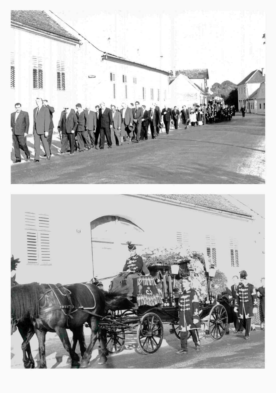 Röm. kath. Pfarre: Begräbnis Paul v. Csoknyai (*1892/+1961) - der Trauerzug mit dem Galawagen der Bestattung Gangoly bewegt sich entlang der Steinamangererstraße zum Friedhof