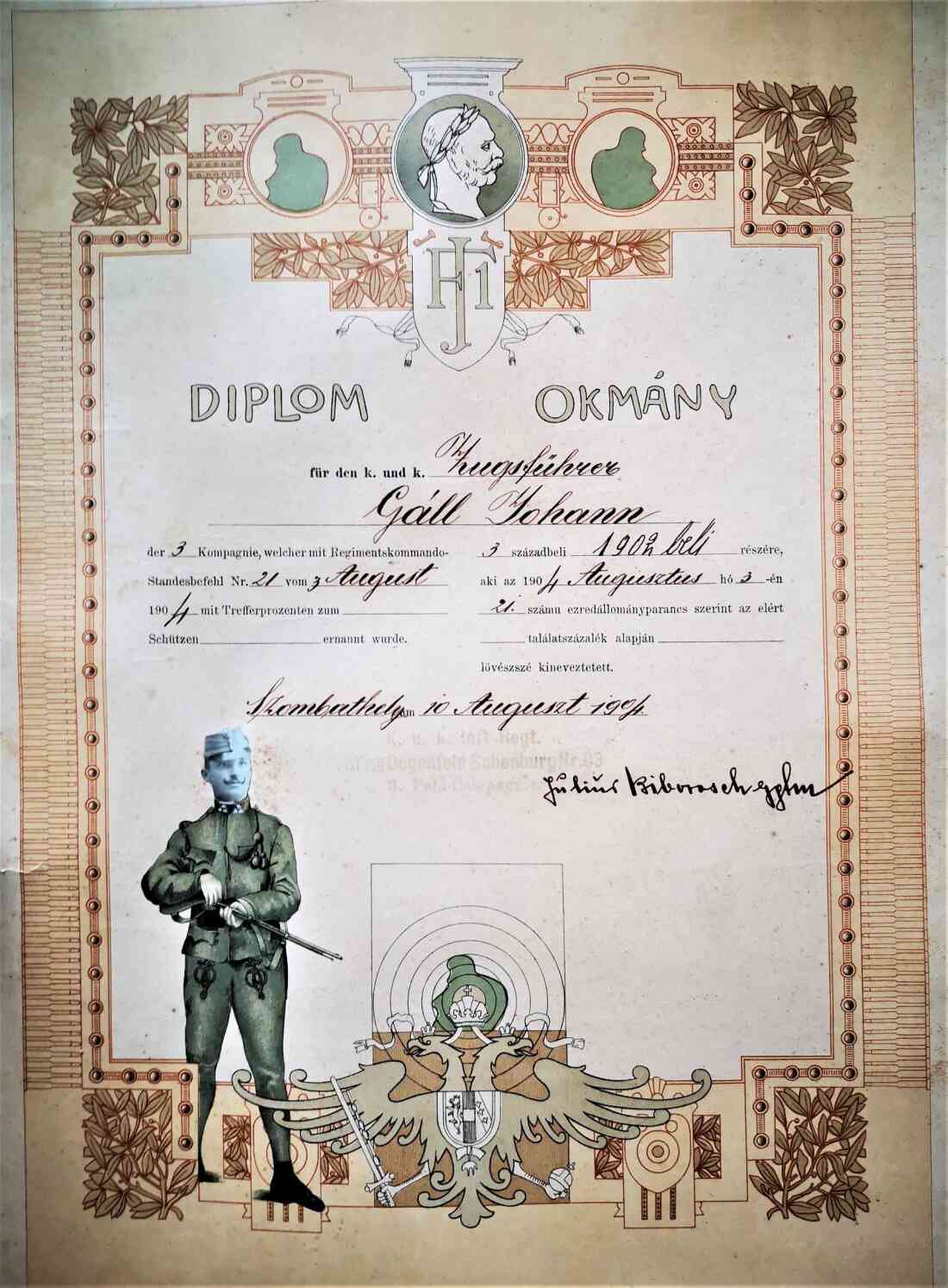 Diplom des k.u.k. Zugsführers Johann Gaaal *1881 / +1954)
