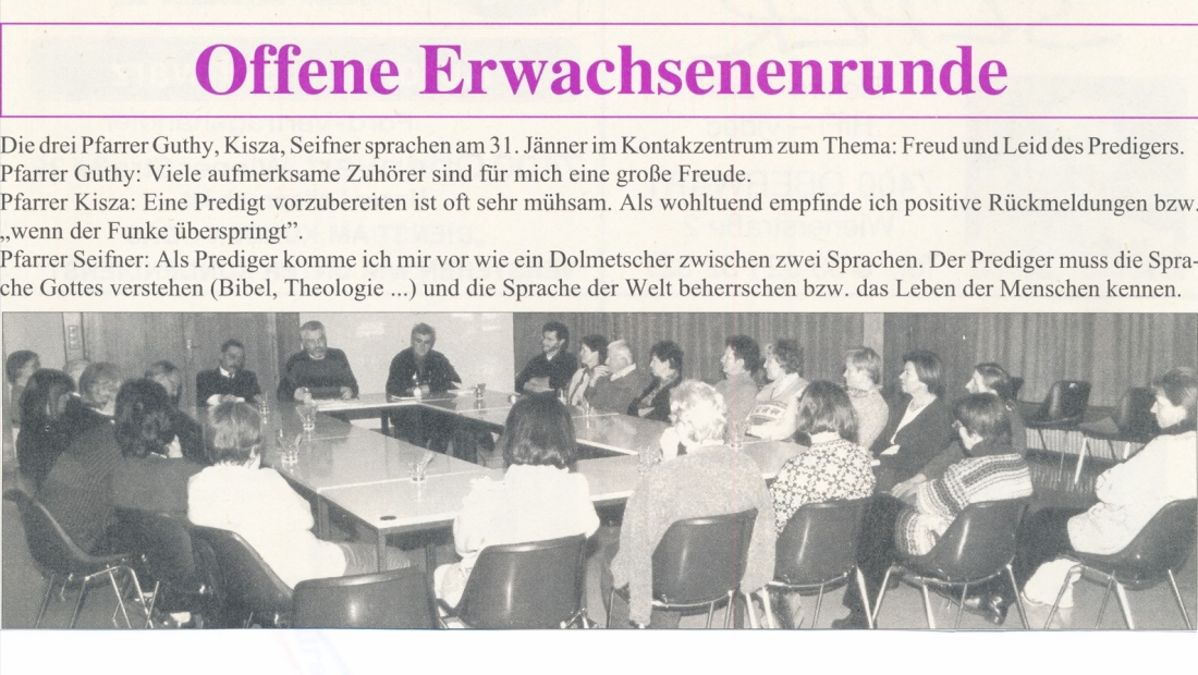 Ökumene: Offene Erwachsenenrunde im Kontaktzentrum mit den drei Ortspfarrern Guthy, Kisza und Seifner