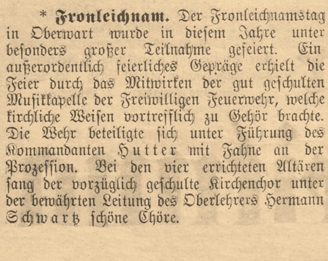Oberwarther Sonntags-Zeitung vom 14. Juni 1931: Fronleichnamsprozession 1931